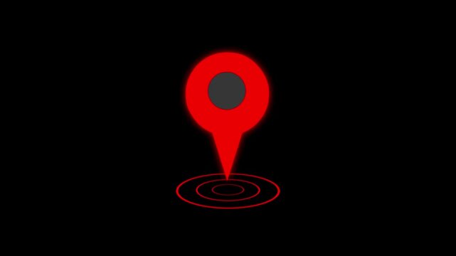 Smooth 4K animation GPS location pin dropping onto a black background with expanding ripple waves. Perfect for navigation, digital maps, travel, tracking, logistics, mobile apps and UI design.