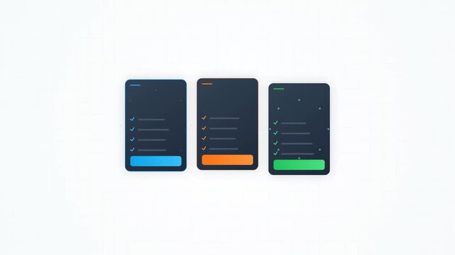 Three Modern Dark Mode Pricing Table Cards With Customizable Select Buttons for Software Service Plans and Business Website UI Design Interface