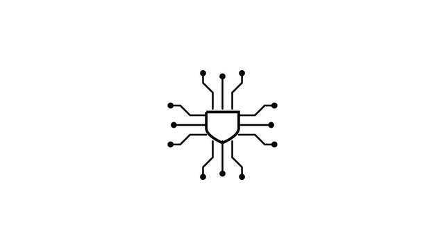 Cyber Security Shield Icon Animation on Green Background.