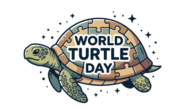 Turtle Illustration with Puzzle Shell for World Wildlife Awareness