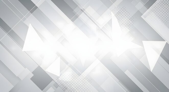 A dynamic abstract composition featuring overlapping geometric shapes, sharp angles, and varying shades of gray to create a contemporary, visually engaging digital art piece with depth