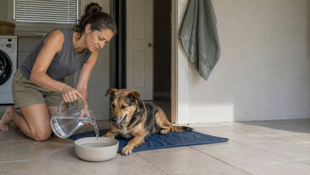 Homeowner creating a cooling station for a dog
