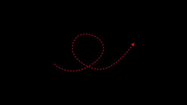 Animated sketch sticker showing a dotted white arrow pointing. Transparent background. 4k video