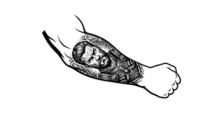 Man's Arm with Detailed Viking Warrior Tattoo Sleeve Illustration