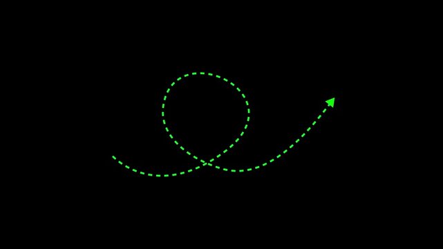 Animated up arrow direction with dotted line. White Doodle arrow direction on transparent background .4k