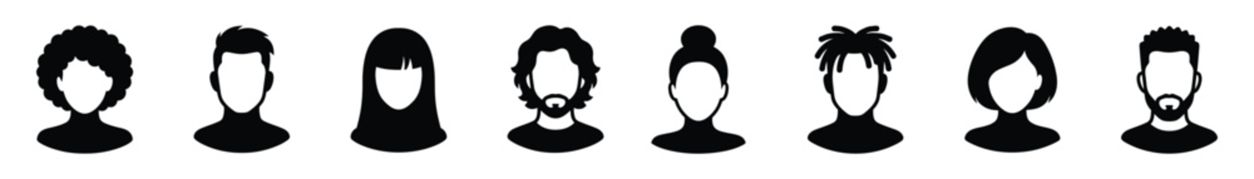 Diverse Human Avatar Silhouette Icon Set Front View