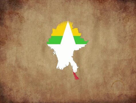 Myanmar map with the flag animation paper video 4K