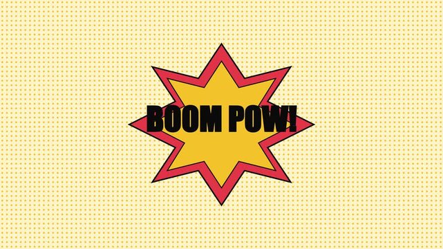 Pop comic book boom pow explosion animation with halftone 4k background, for dynamic motion, and retro style projects
