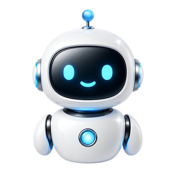 Smiling friendly robot with blue eyes