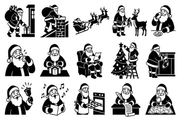 Obraz premium Christmas Character Silhouette Set with Various Holiday Activities