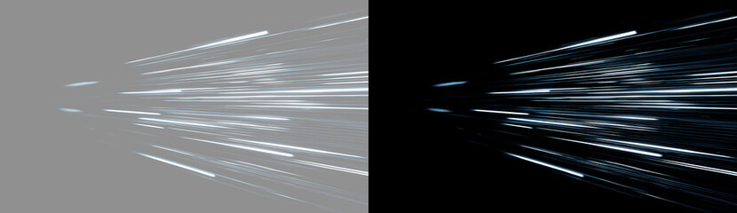 Abstract light streaks speed blur effect on dark and isolated background. Fast motion blur light trails burst zoom effect overlay. High speed glowing motion lines perspective effect © Olena