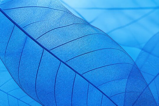 Blue skeleton leaf macro with delicate vein texture