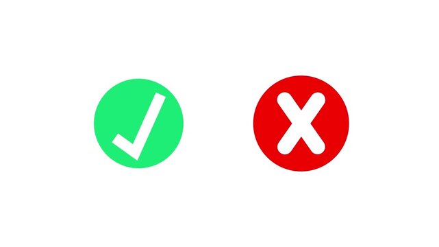 Checkmark and cross icons progressing from solid color to symbols white background