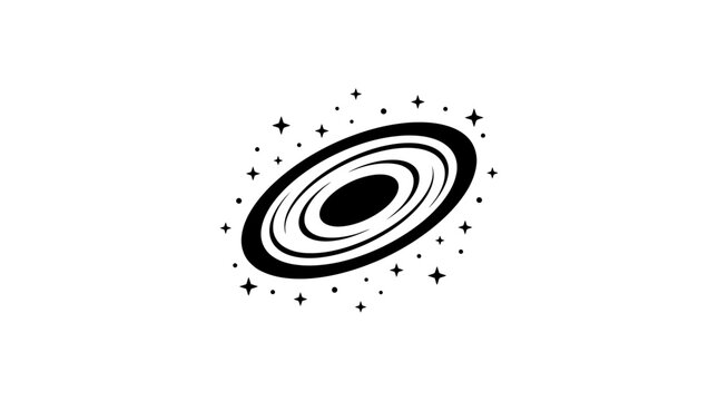Abstract Galaxy Swirl with Stars - Black and White Vector Icon