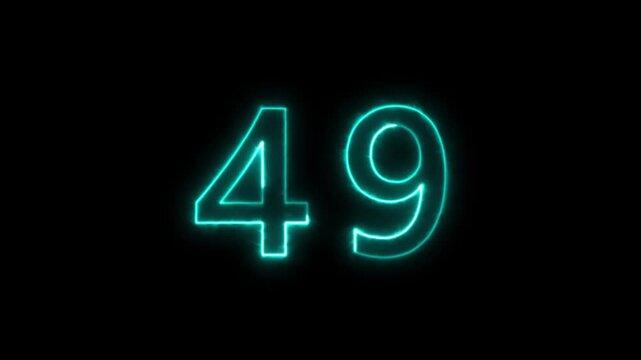 neon 49 number icon with a bright, glowing effect, black background