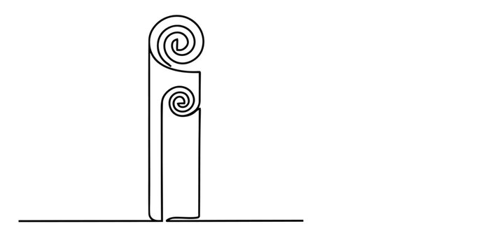 Continuous single line drawing of a rolled paper or fabric scroll isolated on a white background Vector, illustration