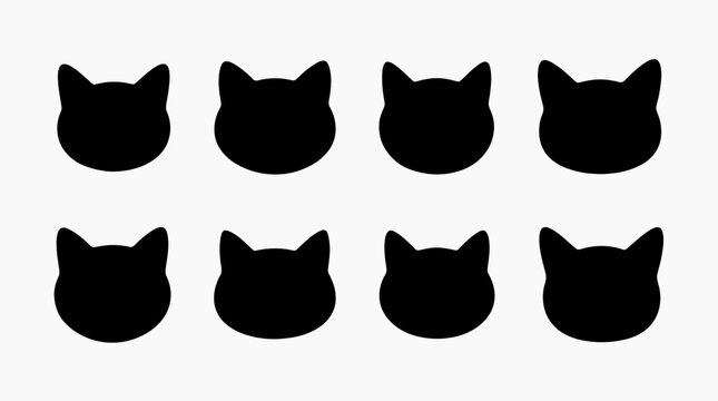 Cat head icon set in various styles, Simple cat head illustration set design
