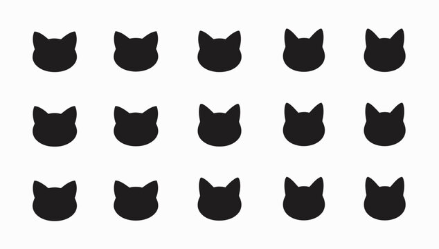 Cat head icon set in various styles, Simple cat head illustration set design

