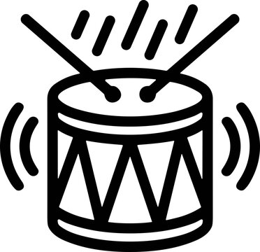 Drum with drumsticks and sound waves, vector icon, music, rhythm, beat