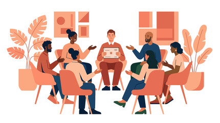 Fototapeta premium Diverse Group Meeting in a Circle for Support Therapy or Business Collaboration Illustration