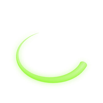 Green glowing light trail, energy swish effect, 45 degree angle view