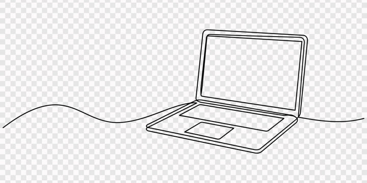 Hand drawn laptop one line art illustration continuous outline sketch vector design, Continuous one line laptop screen computer office work art pc outline illustration. Laptop one line doodle notebook