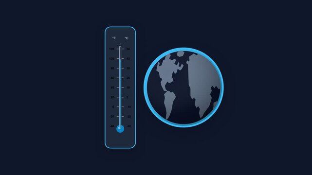Animated Global Warming Concept with Rotating Earth and Rising Thermometer.