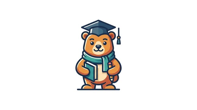 Cute Cartoon Bear Graduate Holding A Book And Pencil
