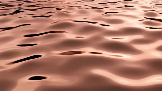 Seamless loop of shimmering rose gold liquid ripples on surface, abstract flowing waves with metallic sheen, abstract background for luxury, elegance, and beauty concepts