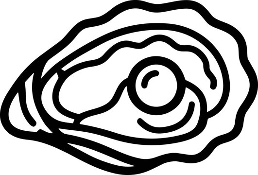 Oyster Shell with Pearl Icon - Minimalist Line Art Seafood Illustration