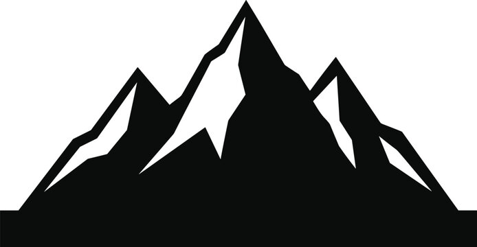 Simple black silhouette of a mountain range with three peaks on a plain white background