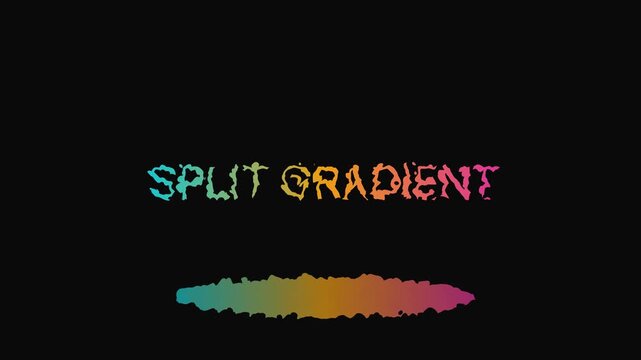 Split gradient text effect with dynamic rainbow color animation on 4k black background, typography