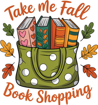 Fall Book Shopping Autumn Book Lover Clipart

