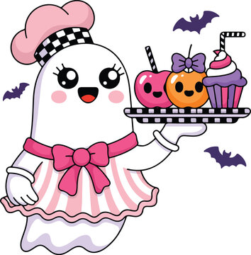  Cute Ghost Baker Halloween Treats Clipart
