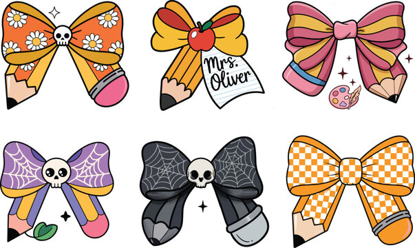 Halloween Pencil Bow Teacher Clipart Bundle

