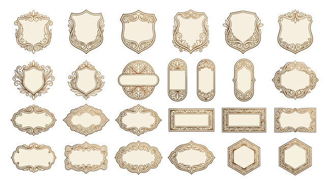 Vintage ornamental frames and labels, decorative ornate badge shapes.