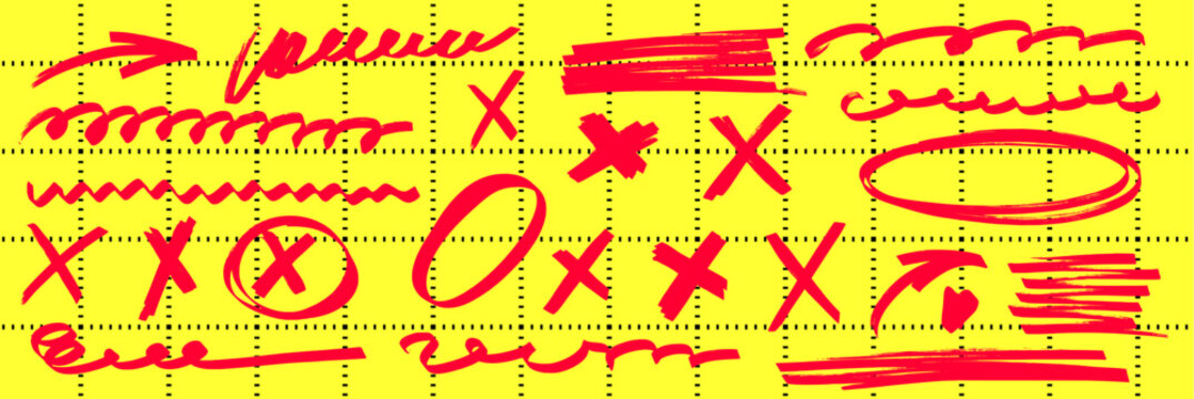 Bold marker and brush highlight doodle drawn in pen and pencil. Circle paint lines, arrow and underline strokes. Marker highlight, arrow and underline full of energy.