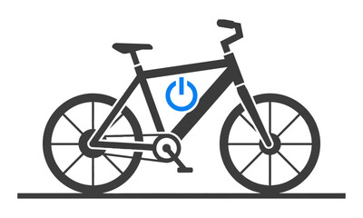 Fototapeta premium Stylized electric bicycle silhouette with integrated power symbol, bold flat colors, clean geometry. Business technology concept