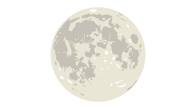 Moon illustration with visible craters and varying shades of light gray and cream against a white background, suggesting a celestial body.