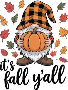  Fall Gnome Holding Pumpkin Autumn Clipart
