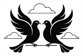 Fototapeta premium Pair of Black Birds Sitting under a Cloud