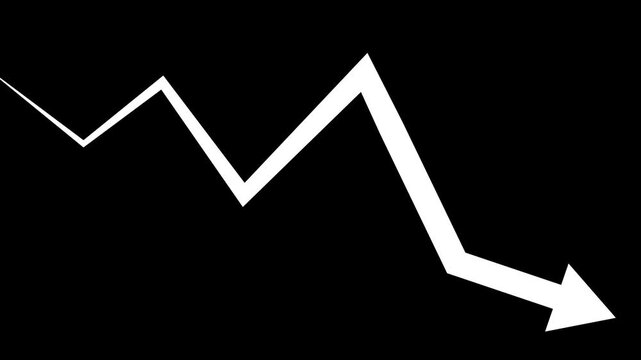 Zigzag line with a downward arrow falling trend loss decline and negative business direction animation