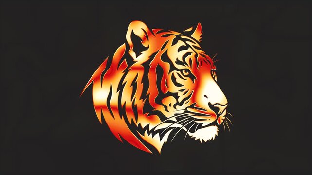 Fire Gold Tiger Head Symbol Power Dark Background Seamless Loop Video