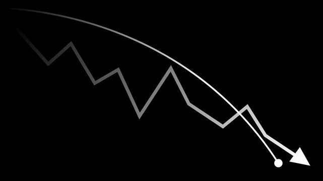 Abstract downward chart with a falling line and arrow decline loss or a negative business trend animation
