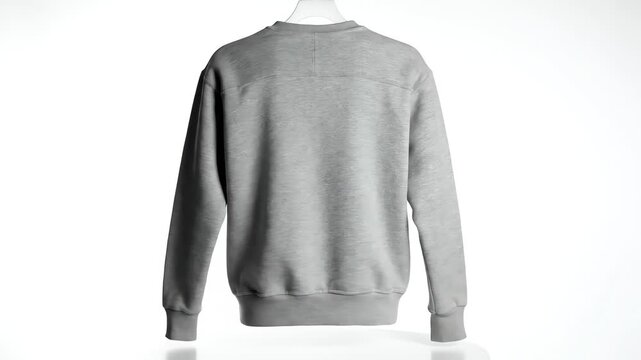 Minimalist Grey Crewneck Sweatshirt Rotating on Hanger.