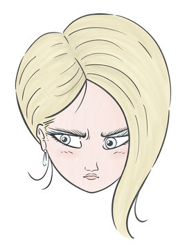 Hand‑drawn portrait of a blonde woman gazing sideways, focused, serious, beautifull