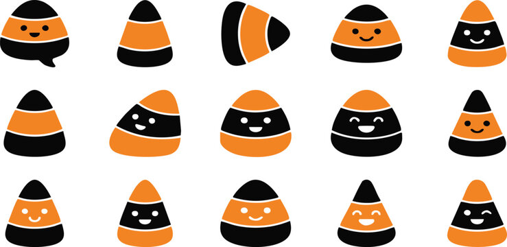 Set of cute halloween candy corn characters with various funny faces isolated on a white background