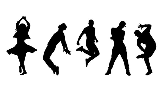 Diverse group of dancers in dynamic poses and silhouettes