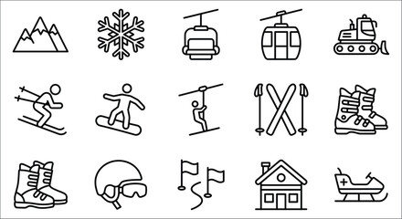 Winter sports icons set line style depicting skiing snowboarding and mountain recreation alpine arctic avalanche © Vactor media 