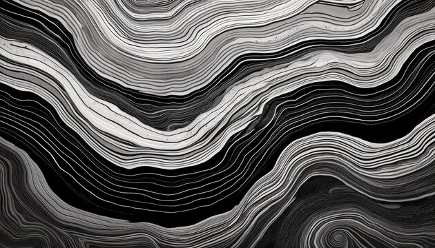 Black And White Cross Section Of Geological Strata With Wavy Lines And Granular Textures Geology Layers